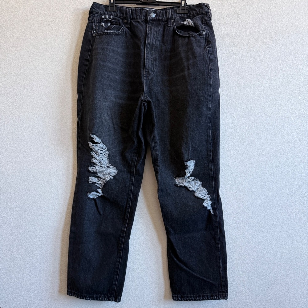 RSQ Jeans Womens 15 W32 Washed Black Distressed High Rise Straight Leg Denim